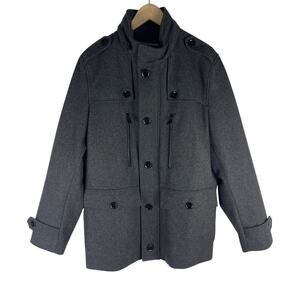 Express Men's Pea Coat Jacket Single Breasted Buttons Pockets Charcoal Large